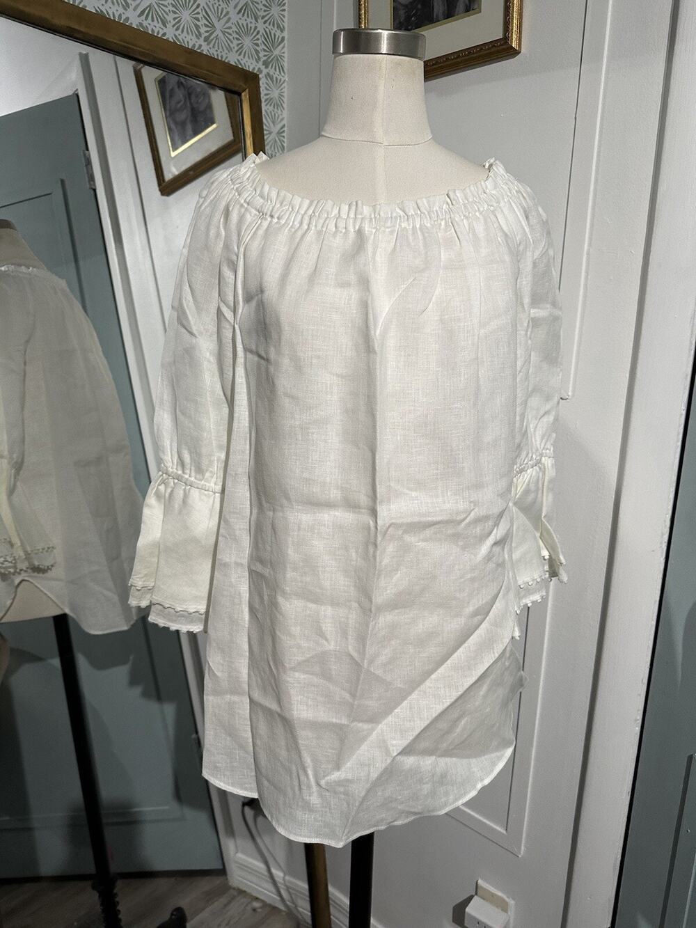 Sara Campbell Top Shirt Womens Oversized Linen Small White Blouse